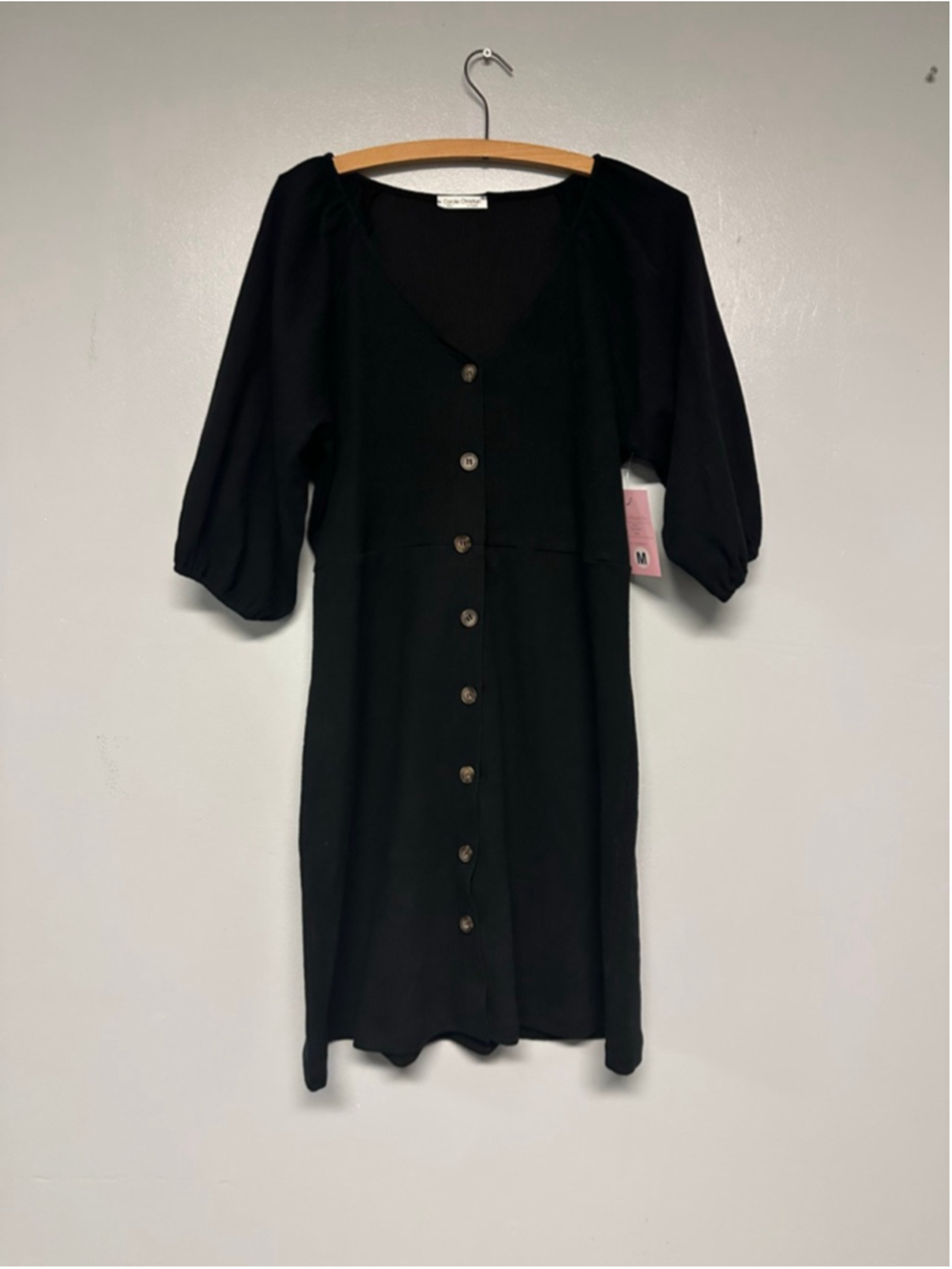 Carole Christian Black Button-Front Dress womens Medium knee length 3/4 sleeve - Picture 3 of 6